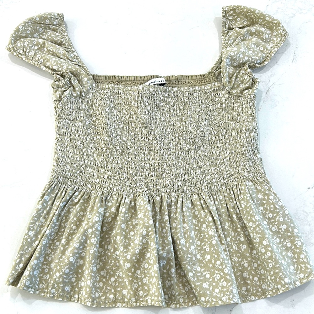 Abercrombie Puff Sleeve Babydoll Top - Green Floral - S